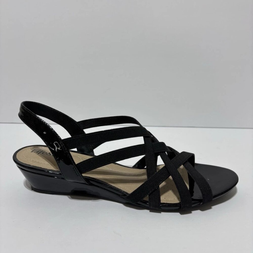 LifeStride Women’s Yung, Black Wedge Sandals, Size 10 M